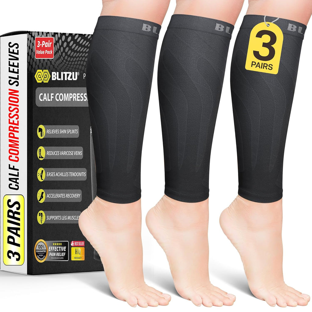 BLITZU Calf Compression Sleeves Footless Socks for Men and Women, Shin Splints

