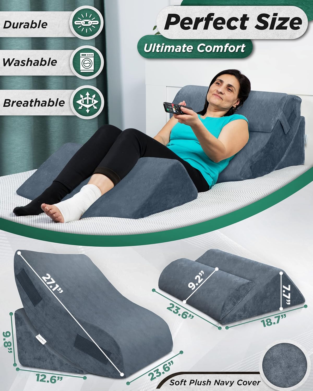 Lunix LX5 4-Piece Orthopedic Bed Wedge Pillow Set for Shoulder & Upper Body Support

