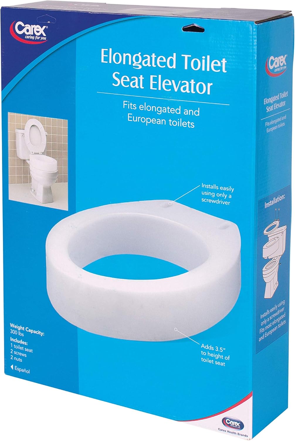 Carex Toilet Seat Riser, Raised Toilet Seat Elevator, Adds 3.5 in Height

