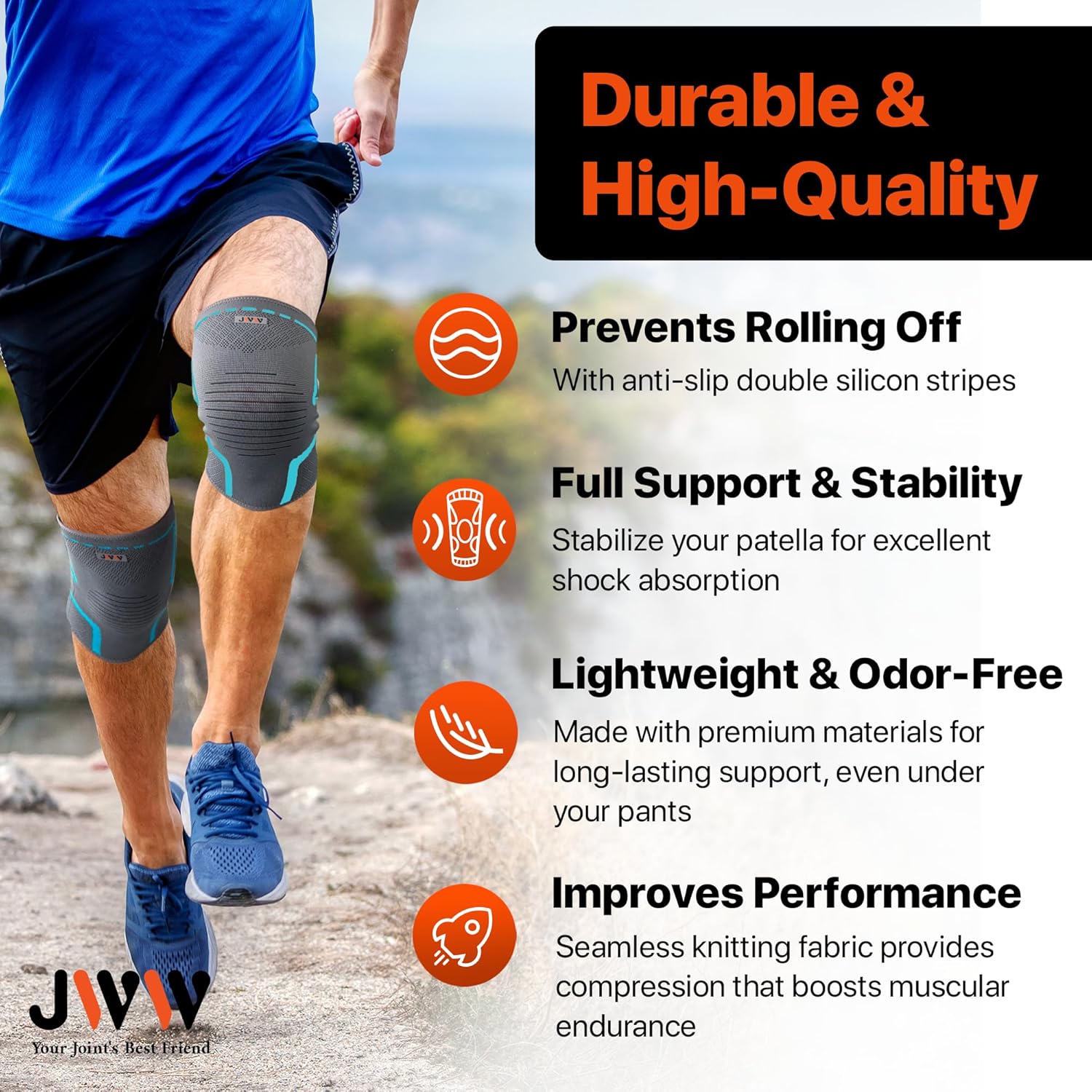 JWW Plus Size Knee Compression Sleeve 2 Pack Knee Brace for Knee Pain Support

