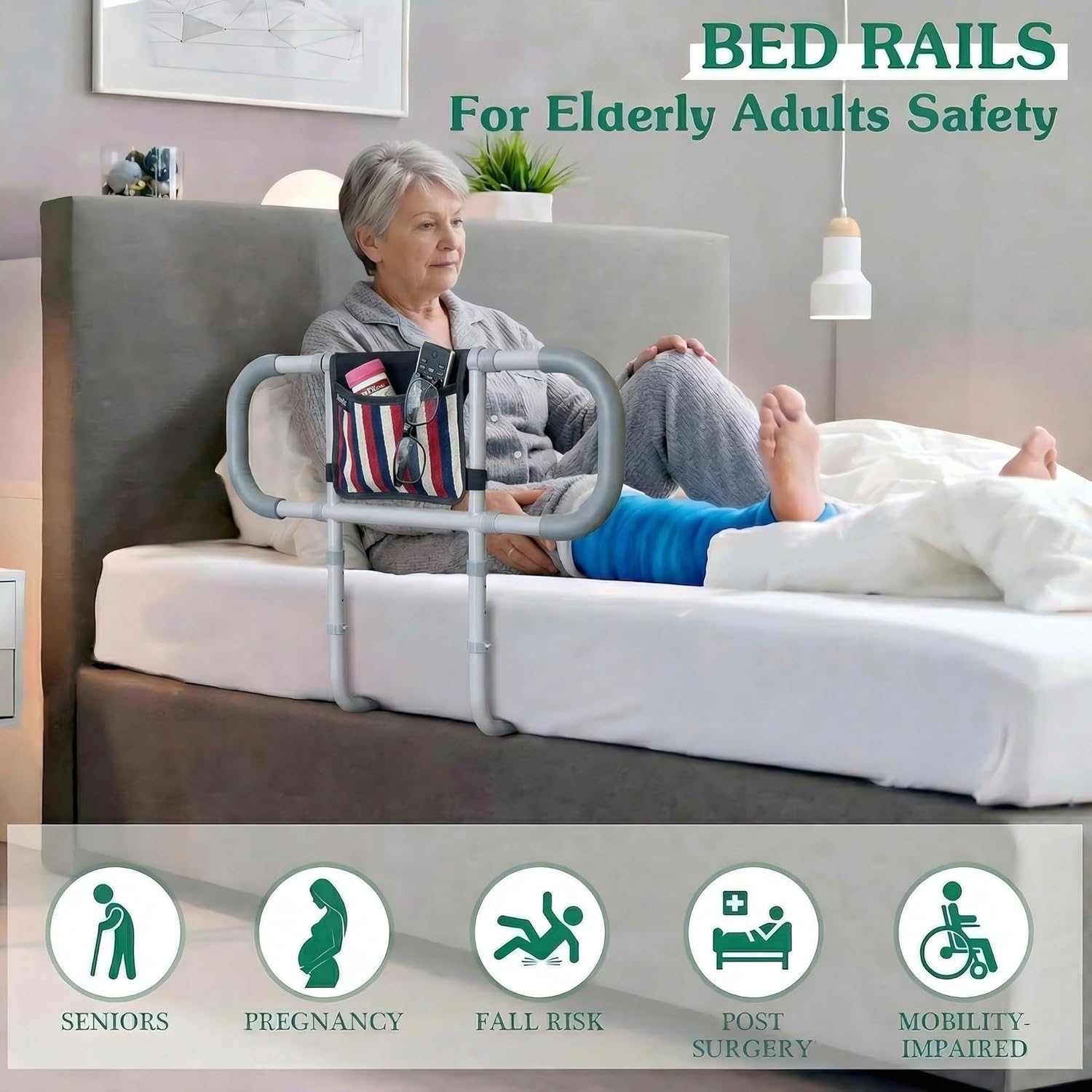 Bed Safety Assist Handle for Seniors, Adjustable Grab Bar, 350 lb Load

