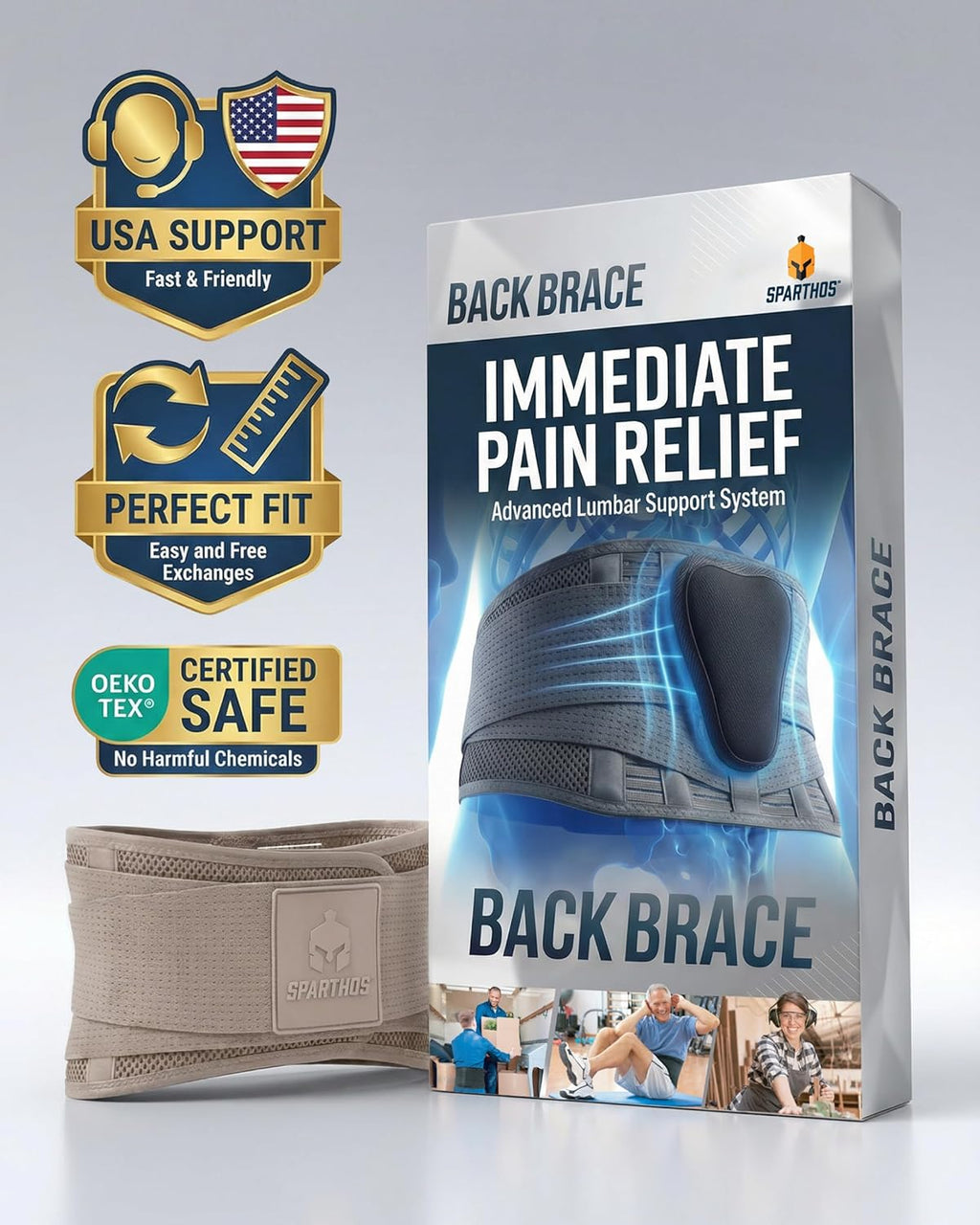 Sparthos Back Support Belt Lumbar Brace with Breathable Lumbar Pad for Sciatica

