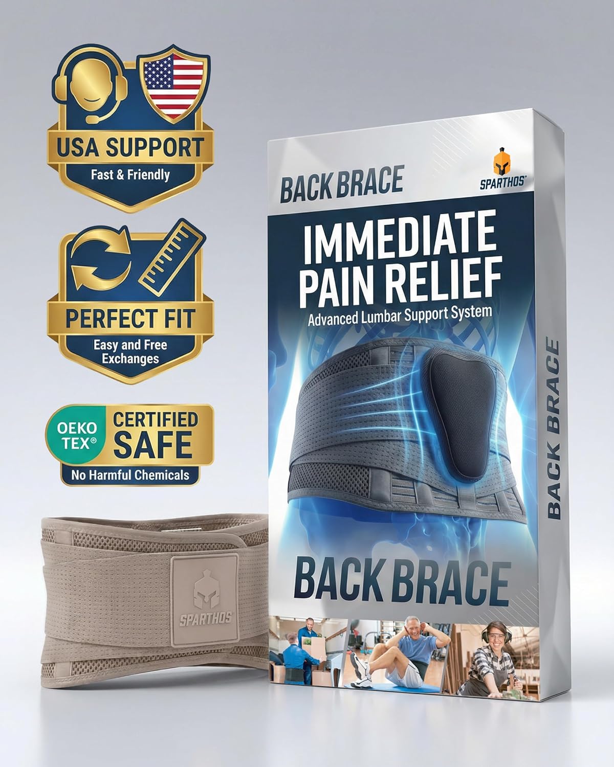 Sparthos Back Support Belt Lumbar Brace with Breathable Lumbar Pad for Sciatica

