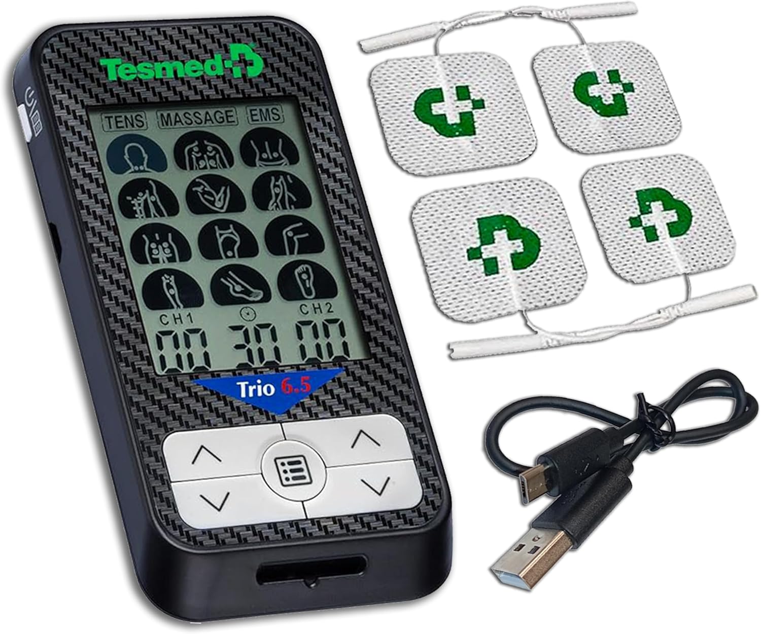 TESMED Trio 6.5 USB Rechargeable TENS EMS Muscle Stimulator with 4 Electrodes

