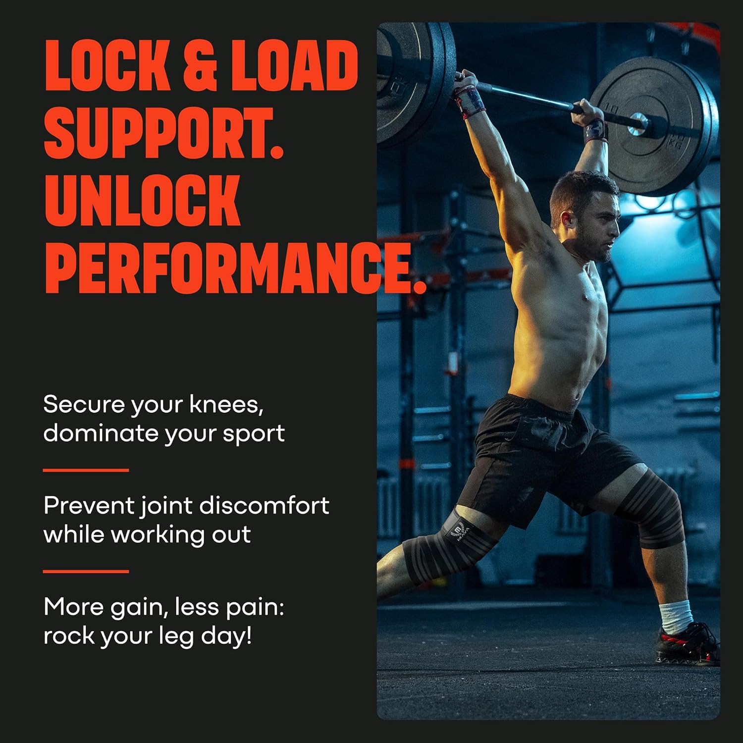 Mava Sports Knee Wraps Pair, 72 in Elastic Compression Support for Squats & Lifting

