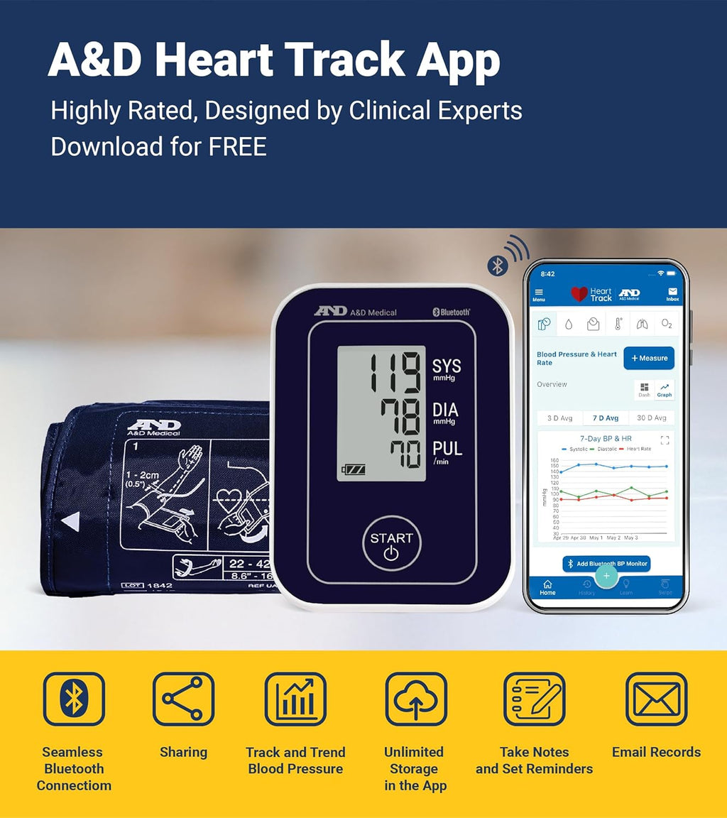 A&D Medical UA-651BLE Upper Arm Blood Pressure System with Wide-Range Cuff

