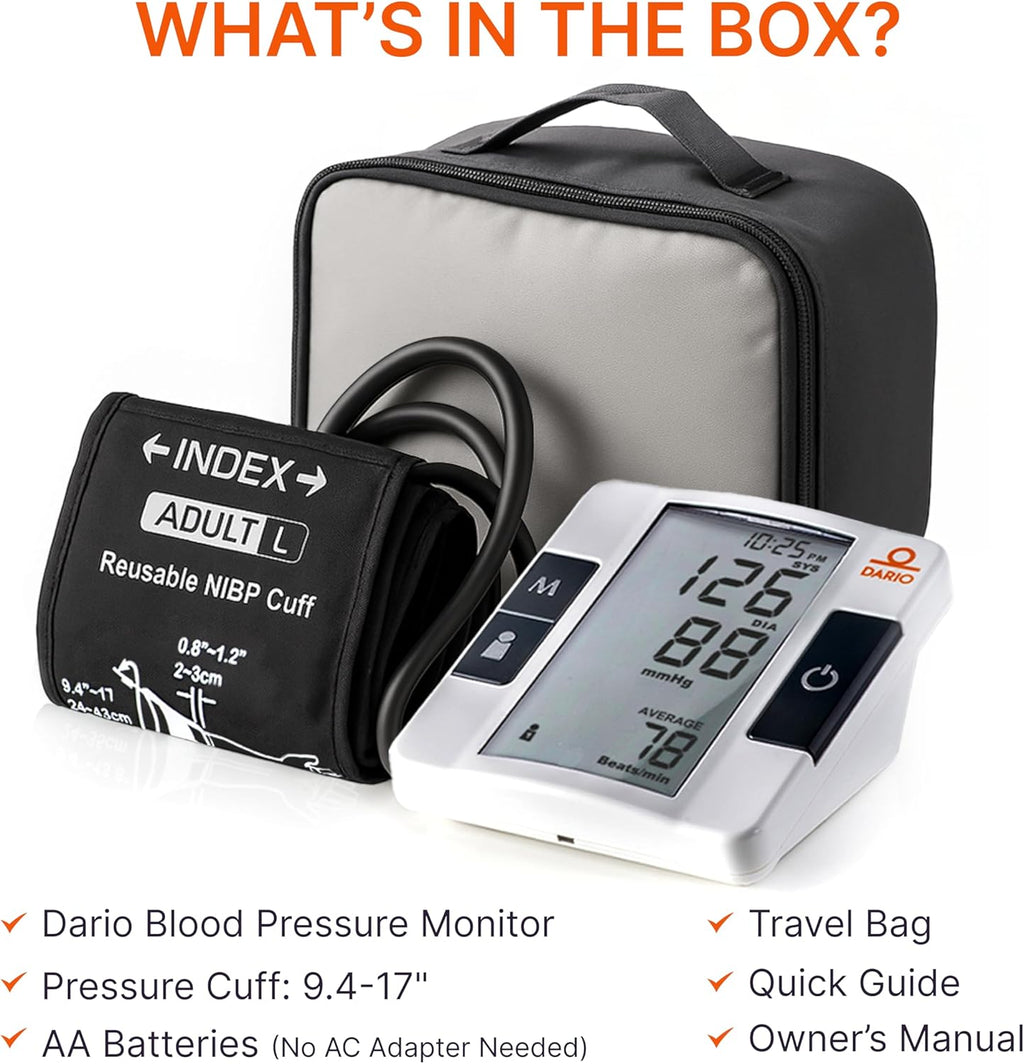 Dario Premium Blood Pressure Monitor for Home Use, Adjustable Cuff, Bluetooth App

