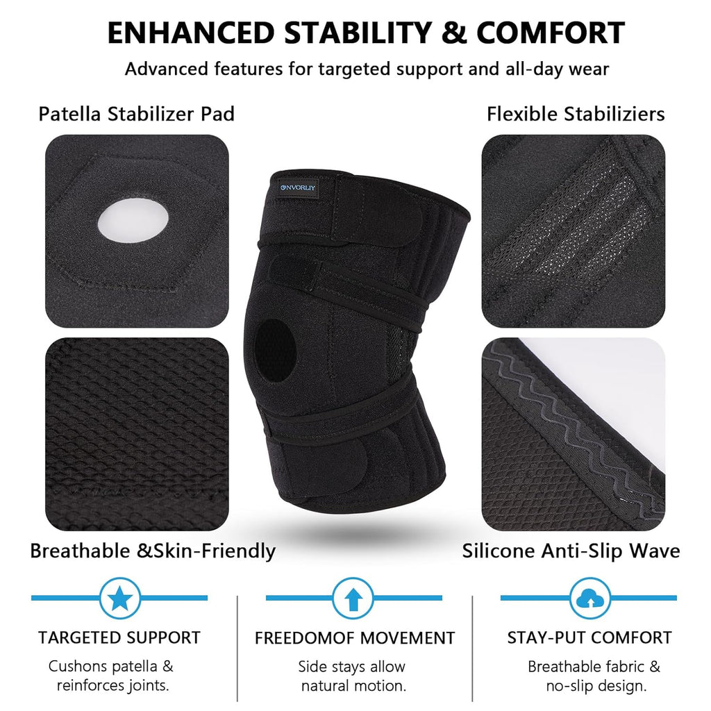 Nvorliy Knee Brace with Adjustable Straps and Side Stabilizers for Arthritis Pain

