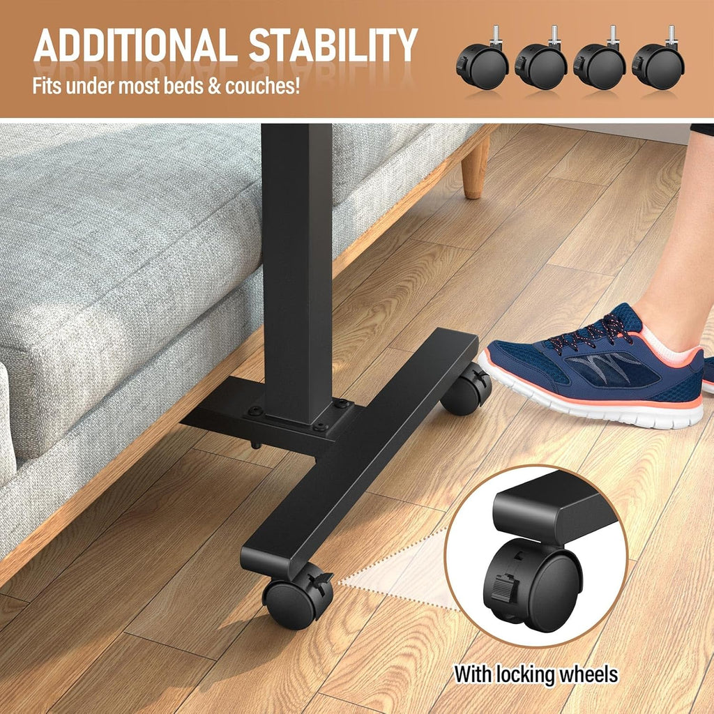 Eocnrhe Adjustable Overbed Bedside Table with Wheels, Rolling Hospital Desk

