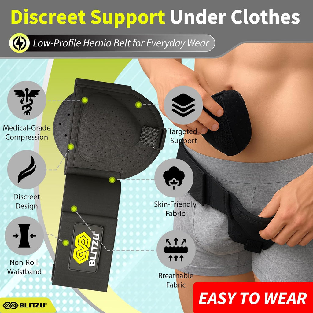 BLITZU Inguinal Hernia Support Belt for Men and Women, Adjustable Left/Right

