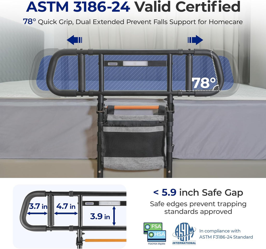 Bed Safety Assist Rail for Elderly Adults with Adjustable Height and LED Night Light


