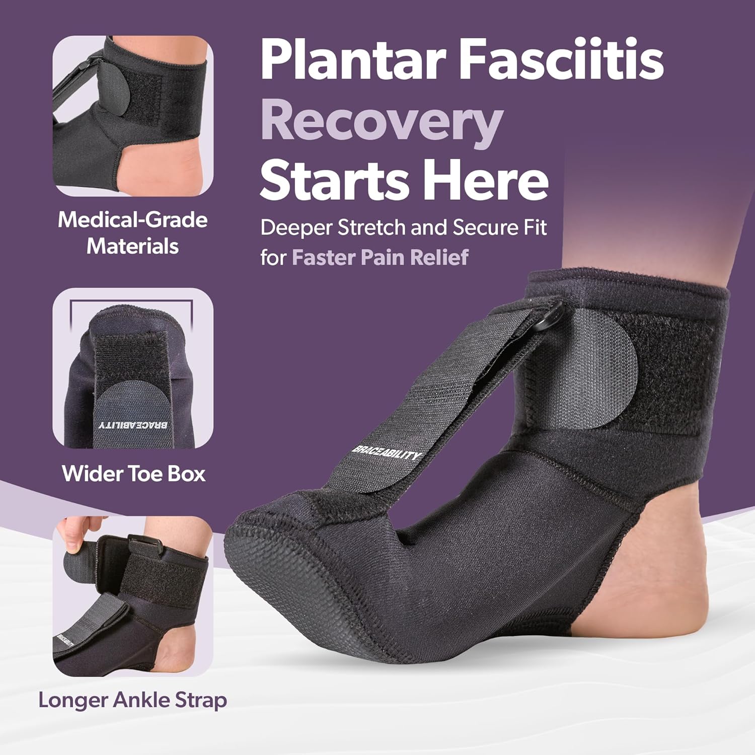 BraceAbility Plantar Fasciitis Night Splint Sock for Sleeping, Heel Pain Relief

