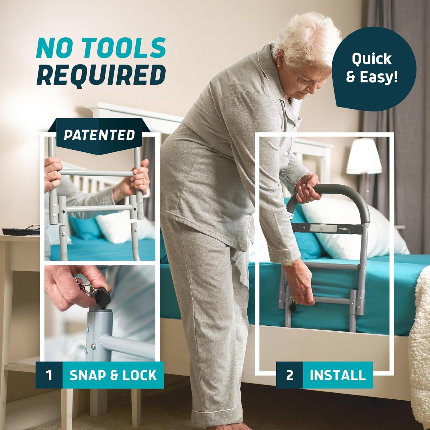 Lunderg Bed Assist Rail for Seniors Non-Slip Grab Bar Easy Install Bed Rails

