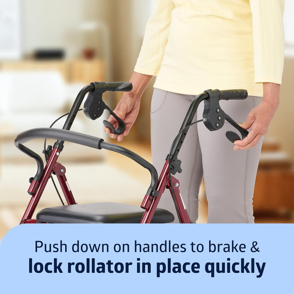Medline Steel Rollator Walker with Seat, Foldable, Adjustable Handles, 6 in Wheels, 350 lb

