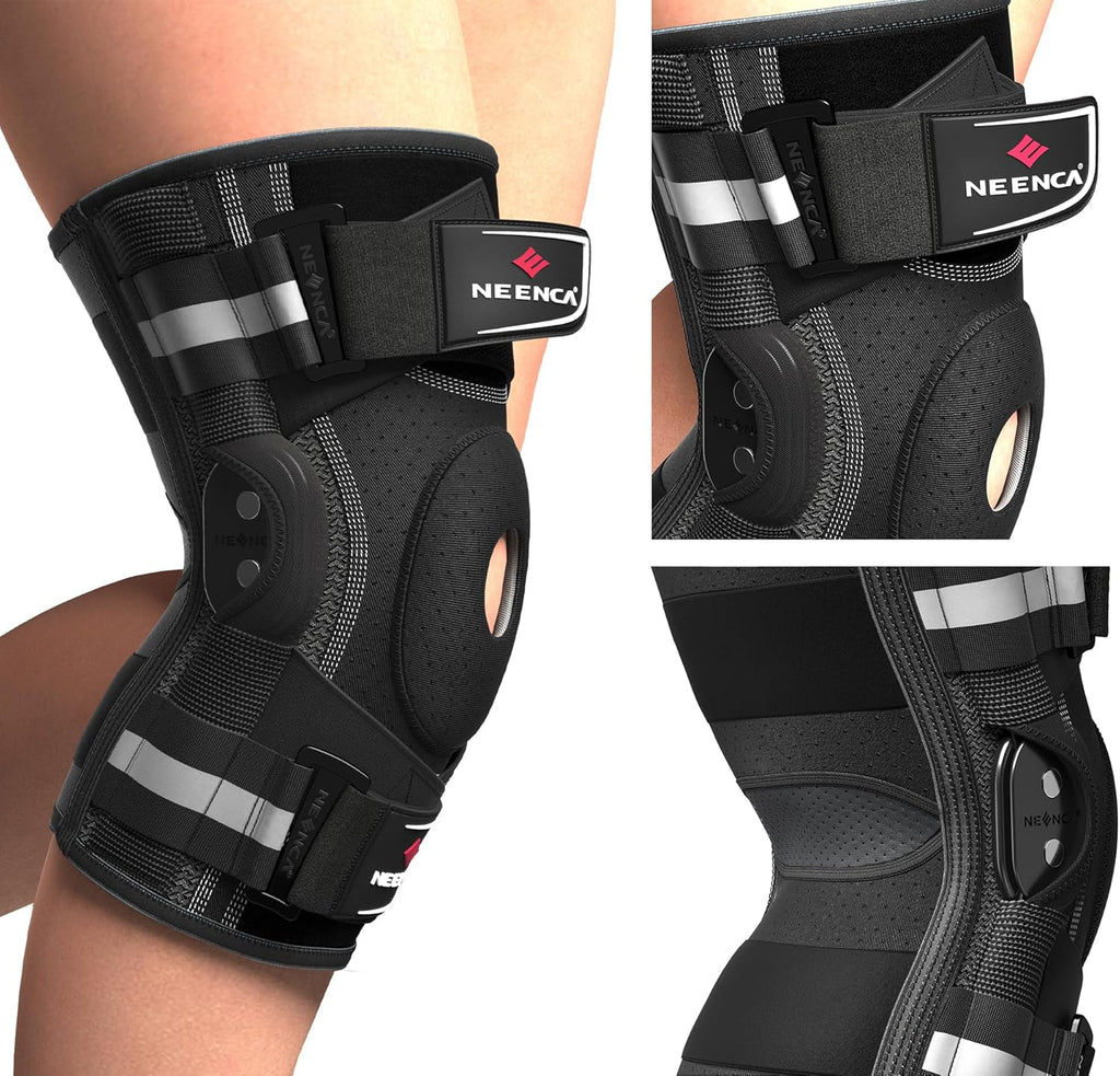 NEENCA Hinged Knee Brace with Patella Gel Pad and X-Strap Stabilizers for Support

