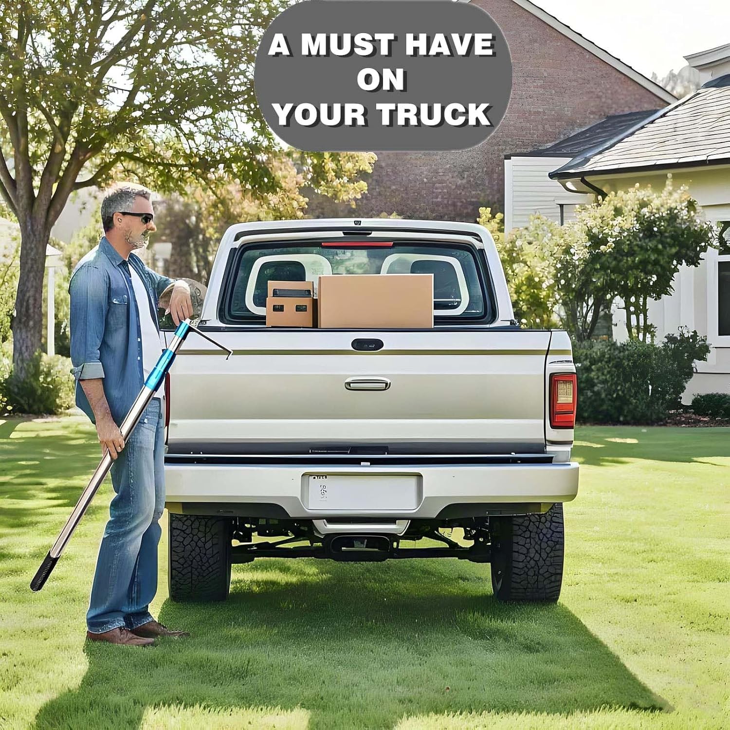 Cargo Grabber Reach Retriever Telescoping Pull Pole with Hooks, 6.3 ft Truck Bed

