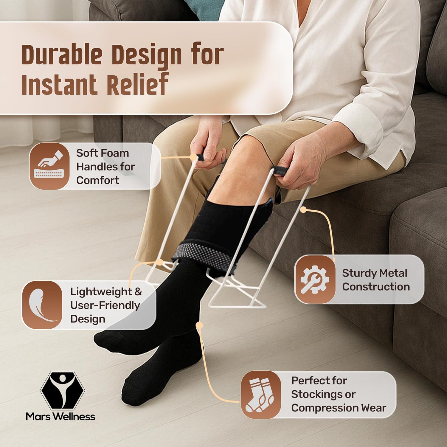 Stocking Donner Compression Sock Aid Tool with Metal Frame and Foam Grips

