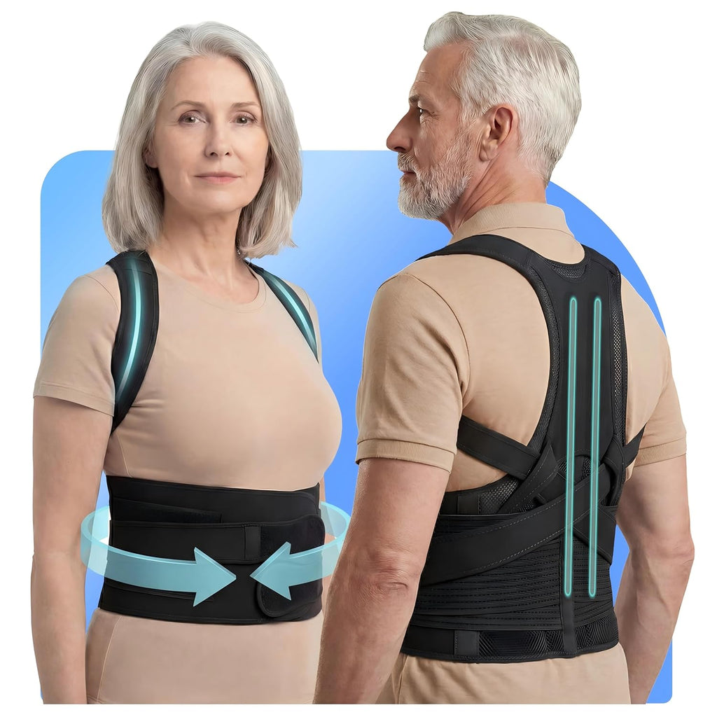 BIGROSE Posture Corrector Brace for Seniors, Dual-Back Support with Shoulder Strap

