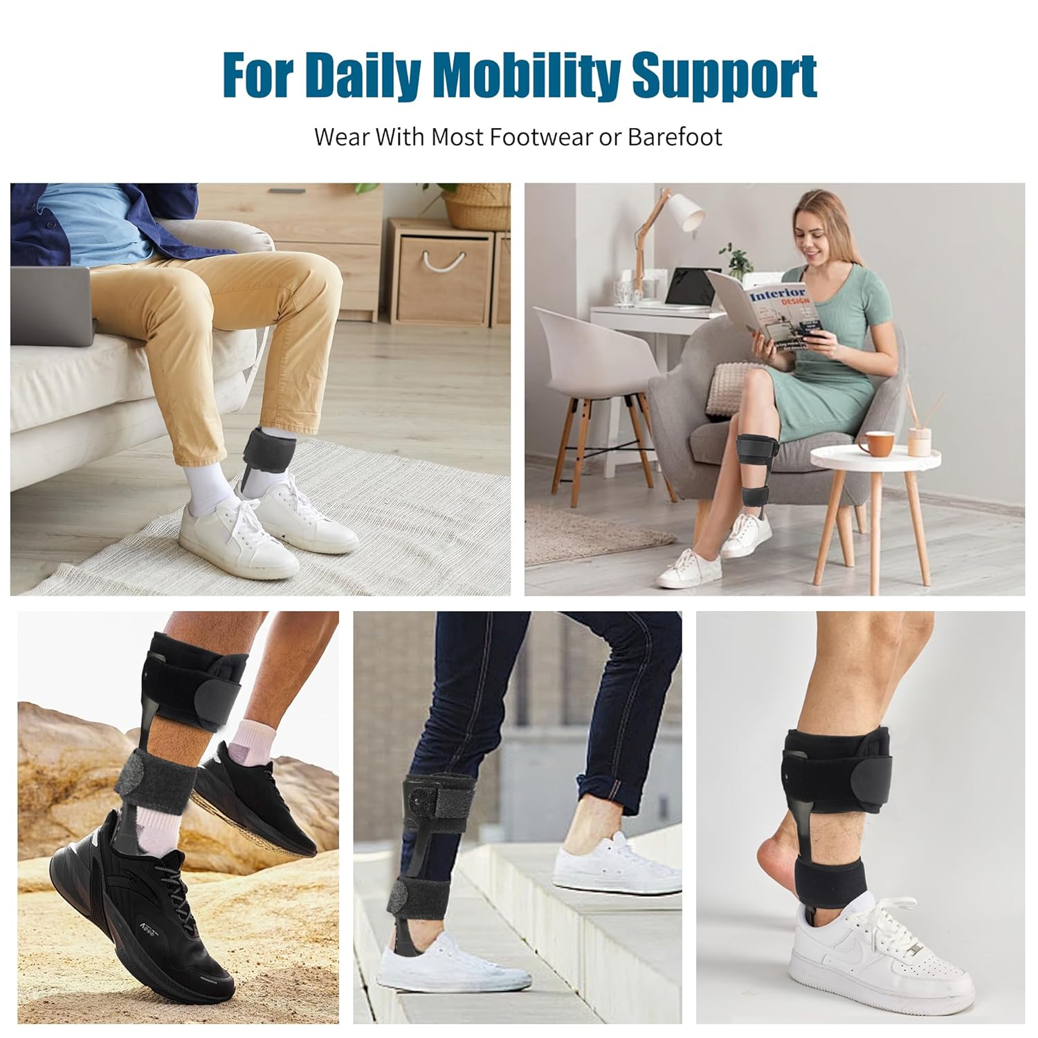 Jewlri AFO Drop Foot Brace Stabilizer, Lightweight Polyethylene Trimmable Straps

