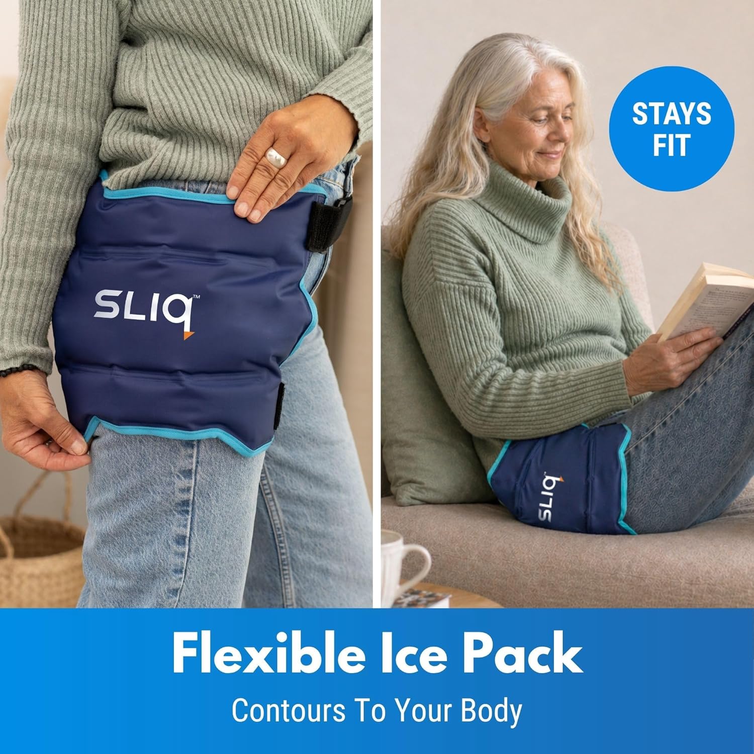 Sliq Hip Surgery Recovery Kit for Seniors, Ice Pack, Grabber, Sock Aid & Leg Lifter

