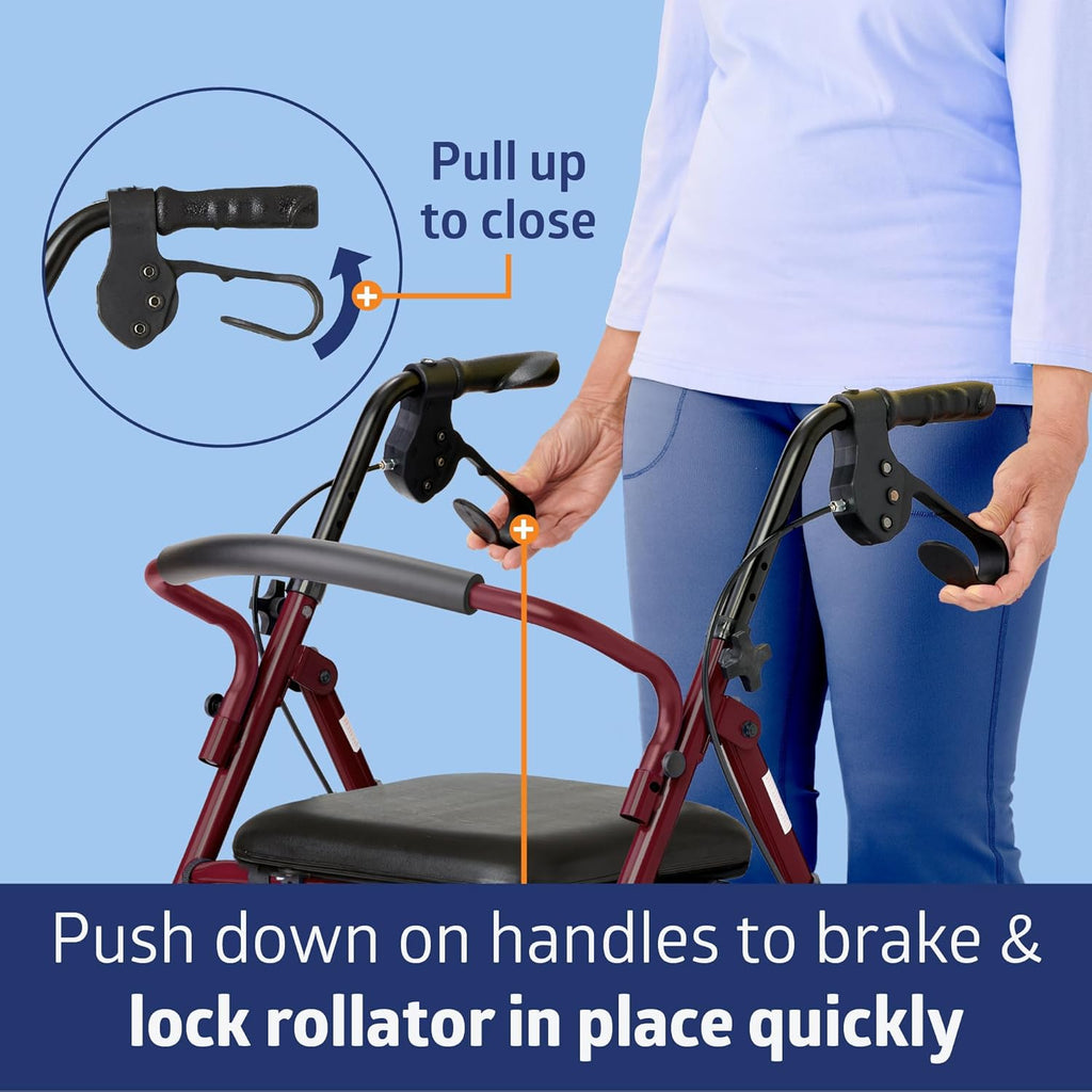 Medline Mobility Dependable Steel Rollator Walker, 300 lb Capacity, Adjustable Handle

