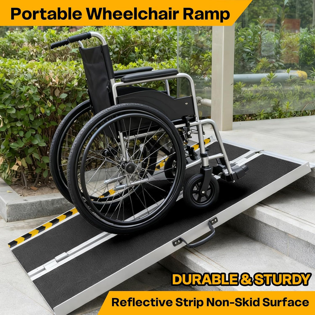 Vie Triomphe Portable Wheelchair Ramp Folding Aluminum Non-Slip Entry Ramp

