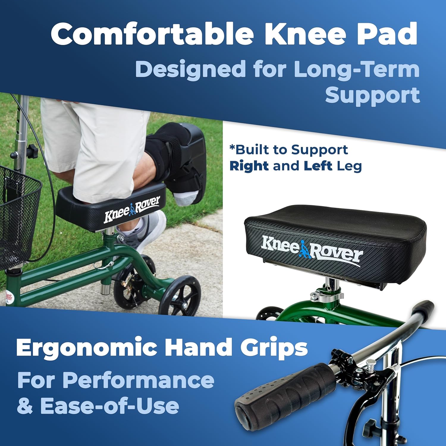 KneeRover Steerable Knee Walker for Adults, Foldable Crutch Alternative, Basket

