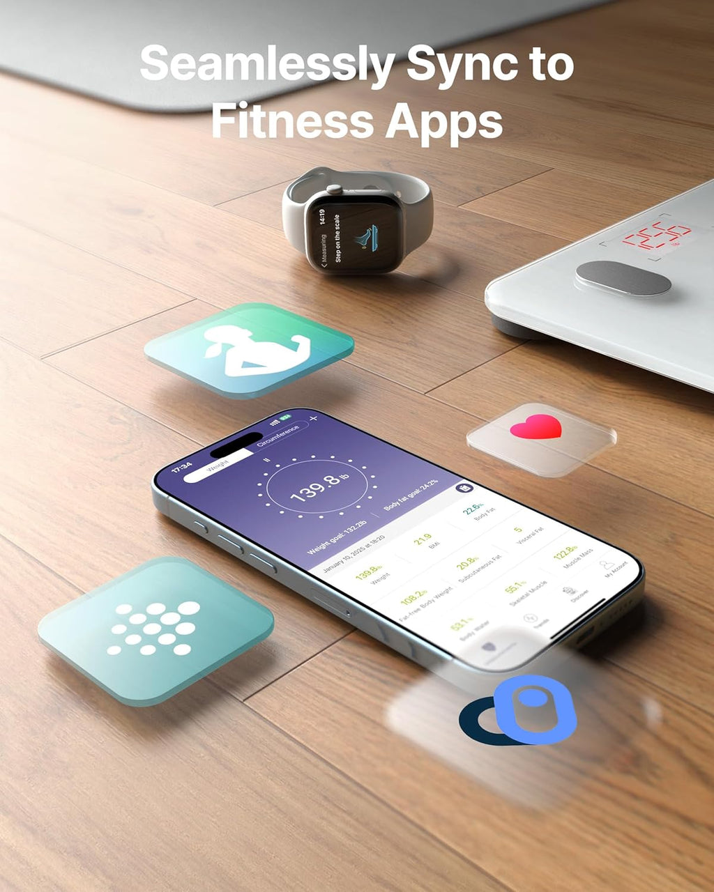 FITINDEX Smart Body Composition Scale with BMI, Body Fat, Muscle Mass for Bathroom

