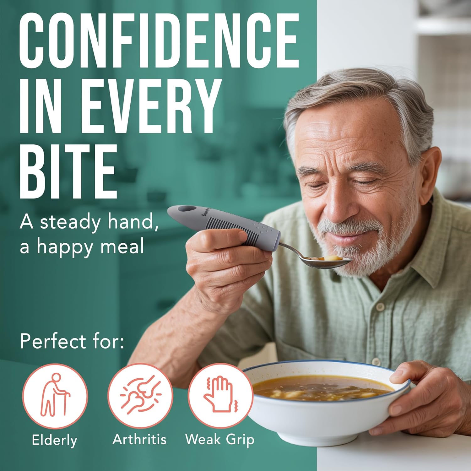 BUNMO Utensils for Elderly Tremors and Weak Hands, Foam Grip Cutlery Kit


