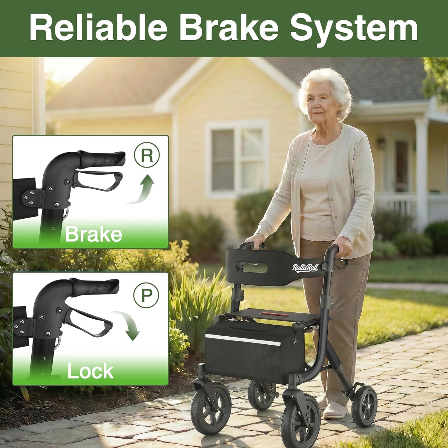 Rollator Walker with Seat for Seniors, Foldable 4 Wheel All-Terrain

