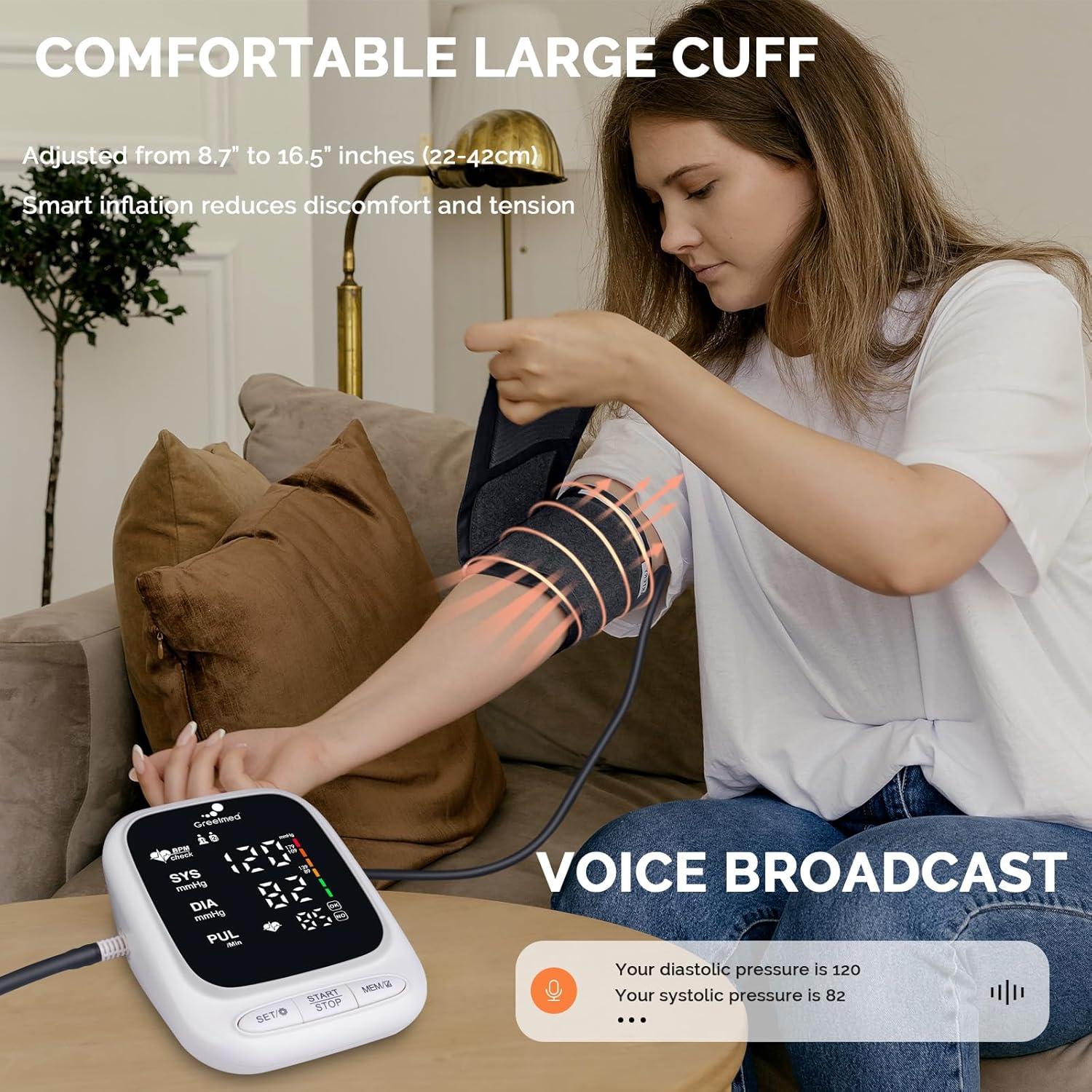 Upper Arm Automatic Blood Pressure Monitor with Talking Display and Rechargeable Battery

