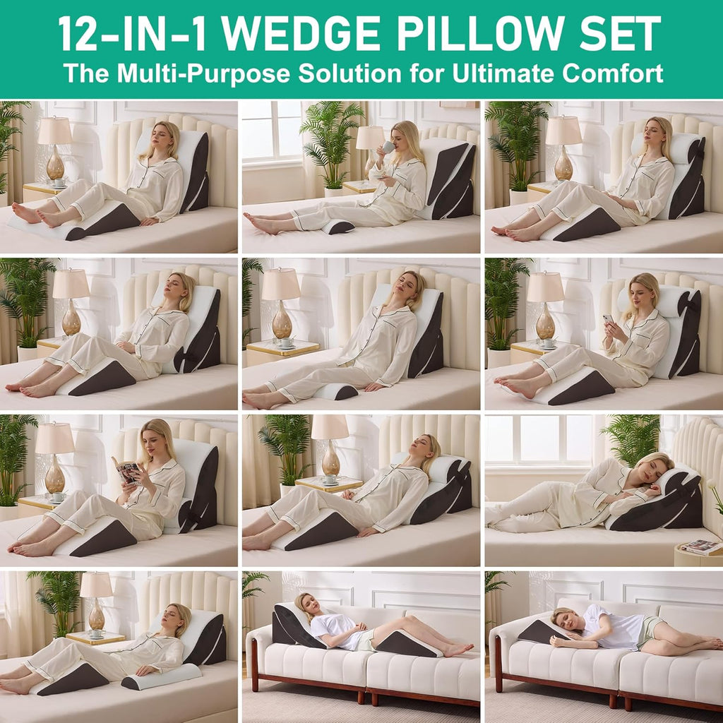 BA Orthopedic Wedge Pillow Set, Adjustable Memory Foam for Bed Back Pain Relief

