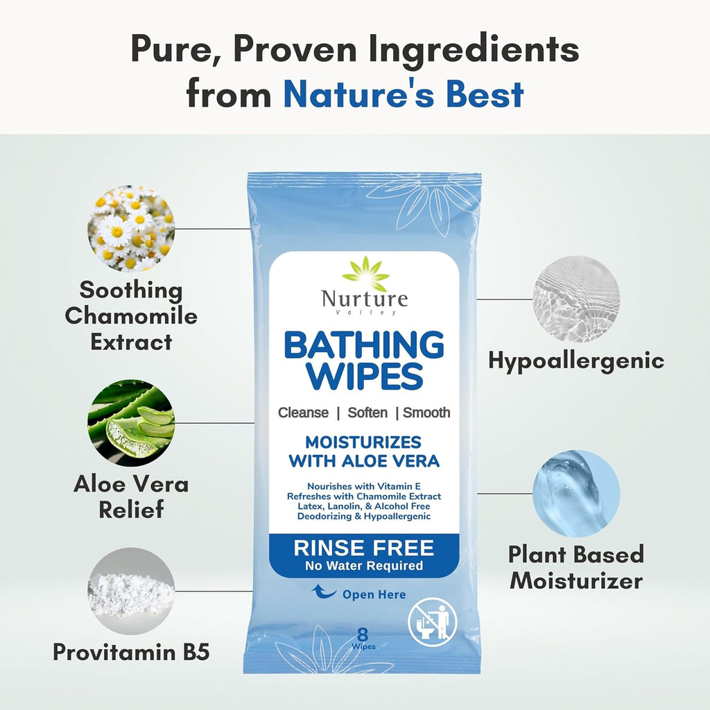 Nurture Rinse Free Bathing Wipes for Adults, Waterless Cleansing Cloths

