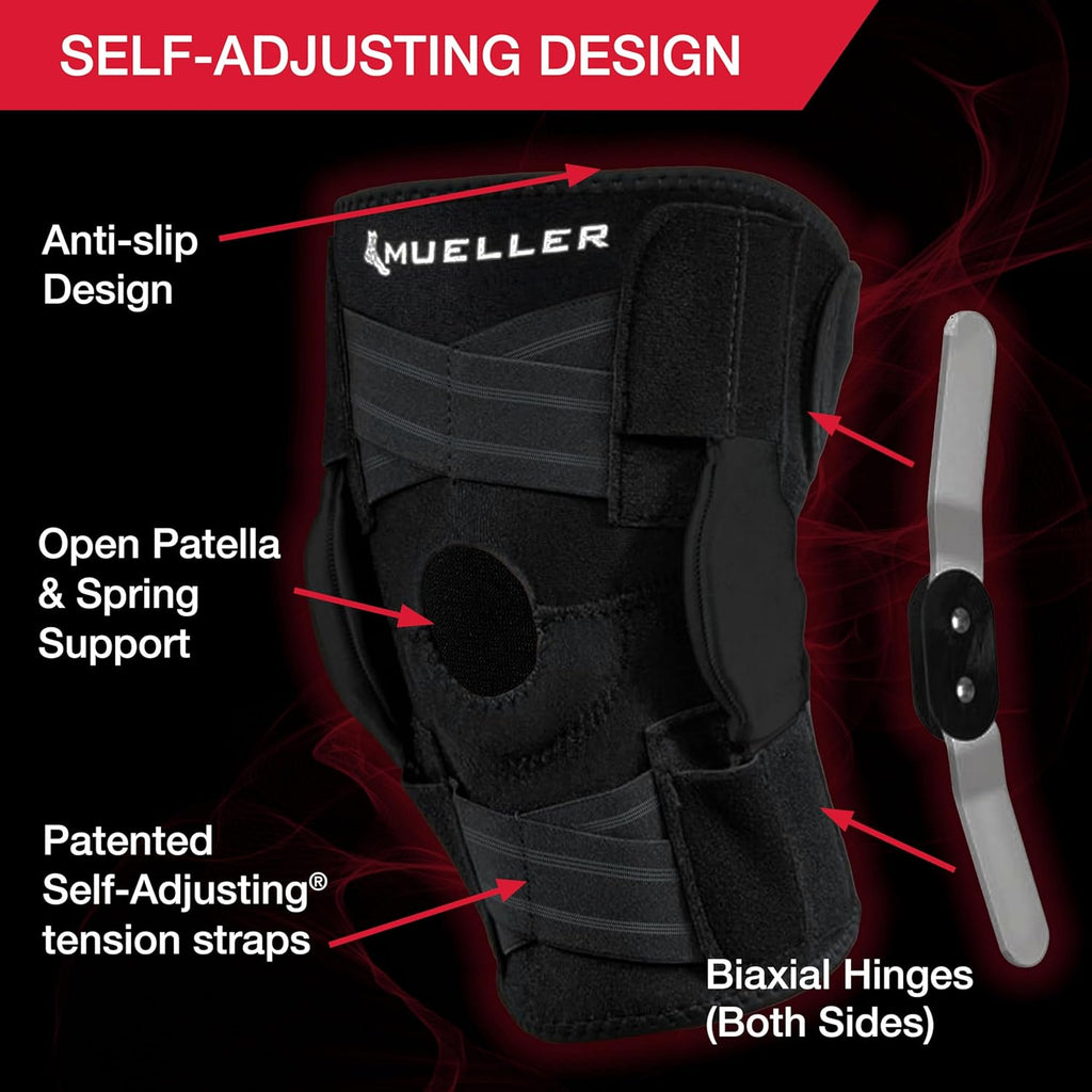 Mueller Hinged Knee Support Self-Adjusting for Compression and Pain Relief, Men/Women

