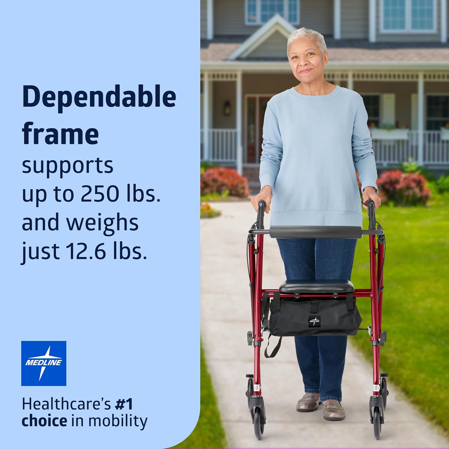 Medline Superlight Folding Aluminum Rollator Walker with Seat and 6 in Wheels

