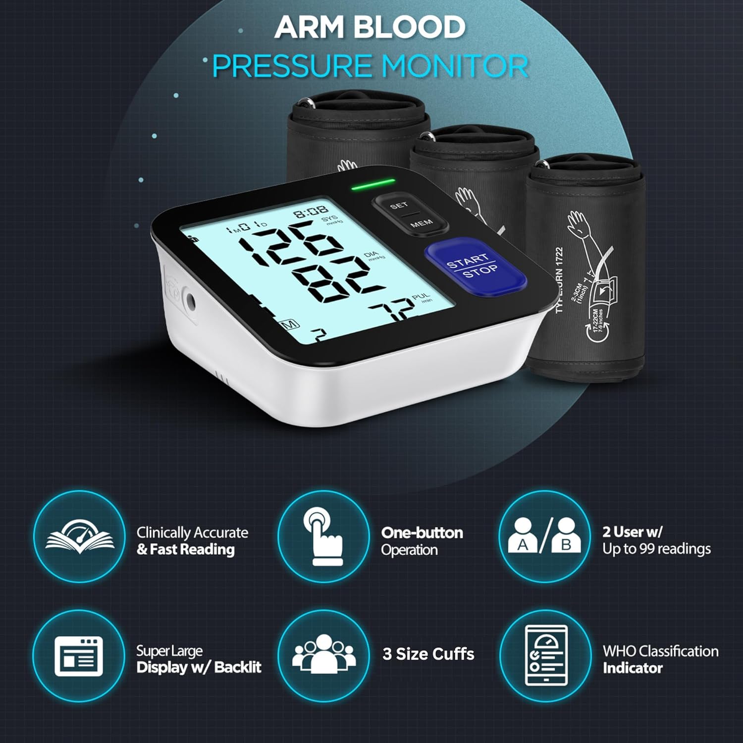 AQESO Upper Arm Blood Pressure Monitor, Automatic Digital BP Machine

