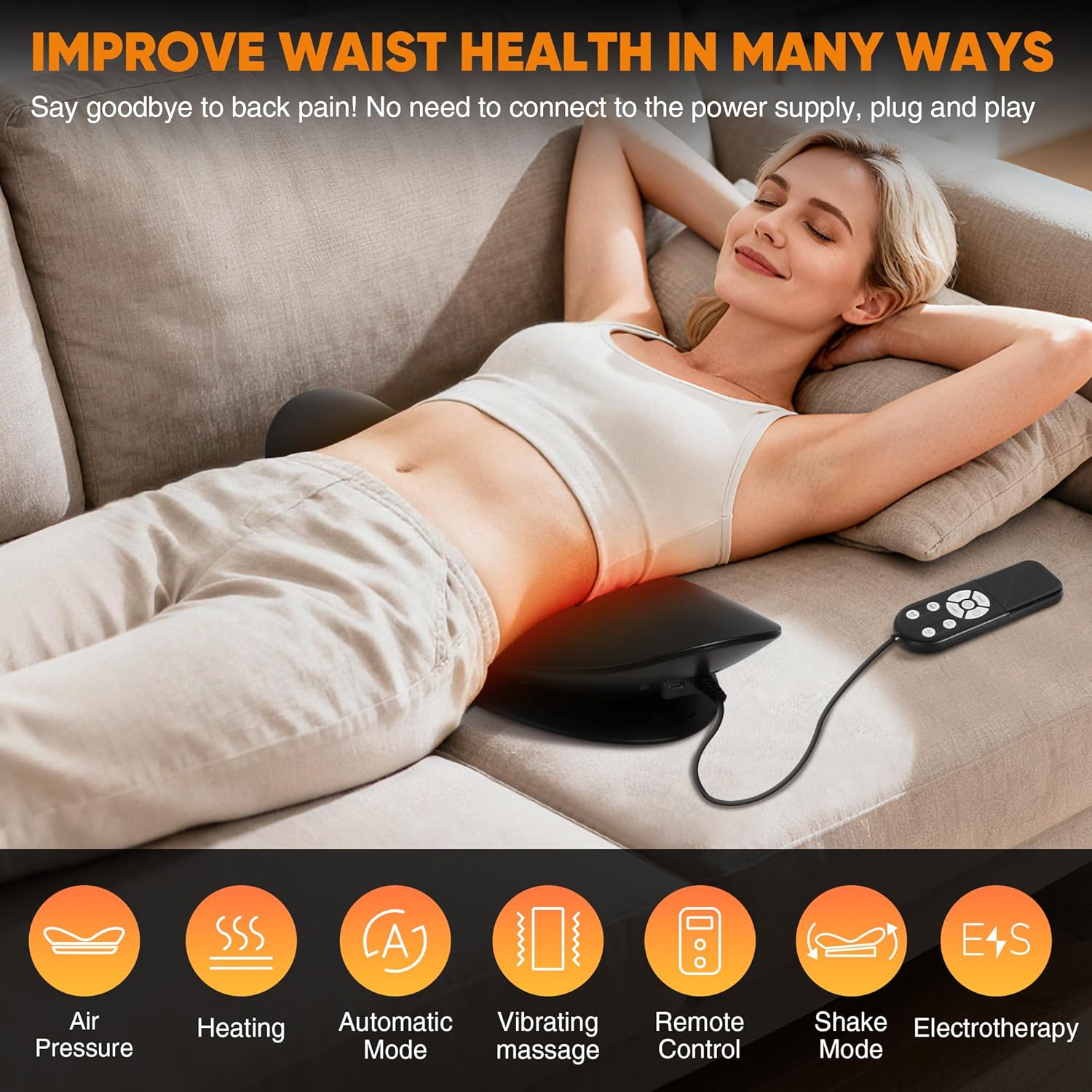 Electric Lumbar Traction Device with Heat, Red Light, Electrotherapy, Vibration

