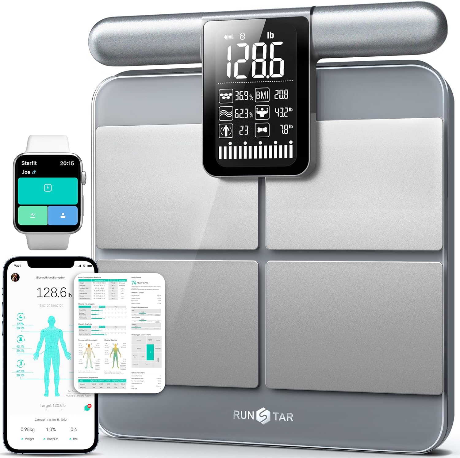 RunStar Smart Body Composition Scale with 8 Electrodes, BMI & Fat Measurement

