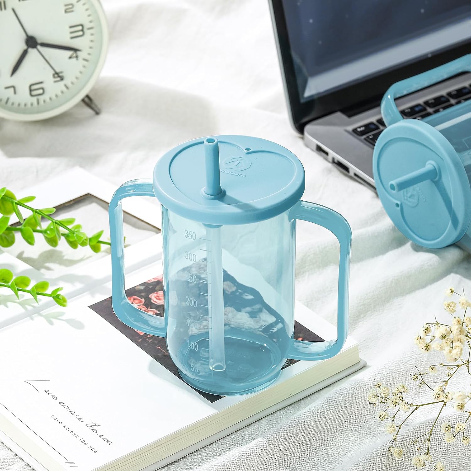 Sliner Adult Straw Sippy Cup with Handles, No-Spill, 12 oz for Dysphagia

