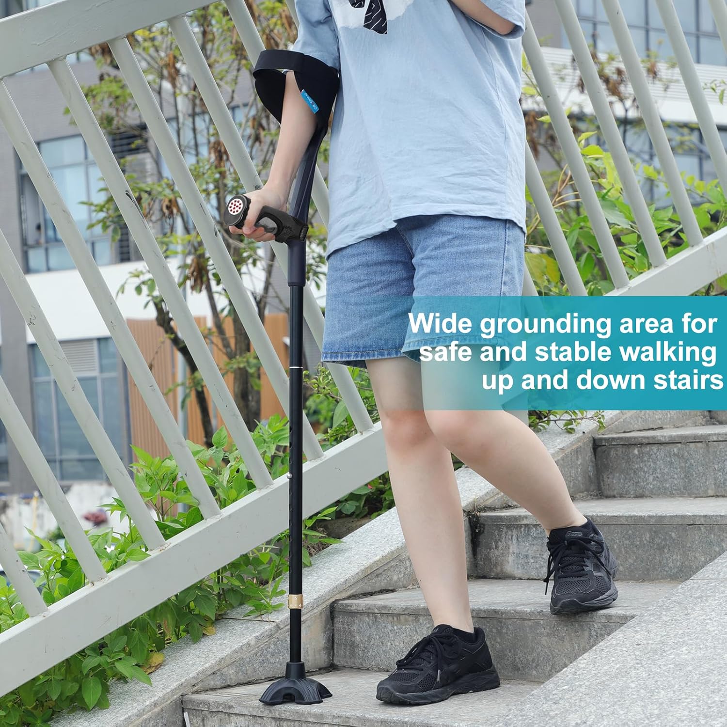 Adjustable Folding Forearm Crutches for Adults with Anti-Slip Quad Base

