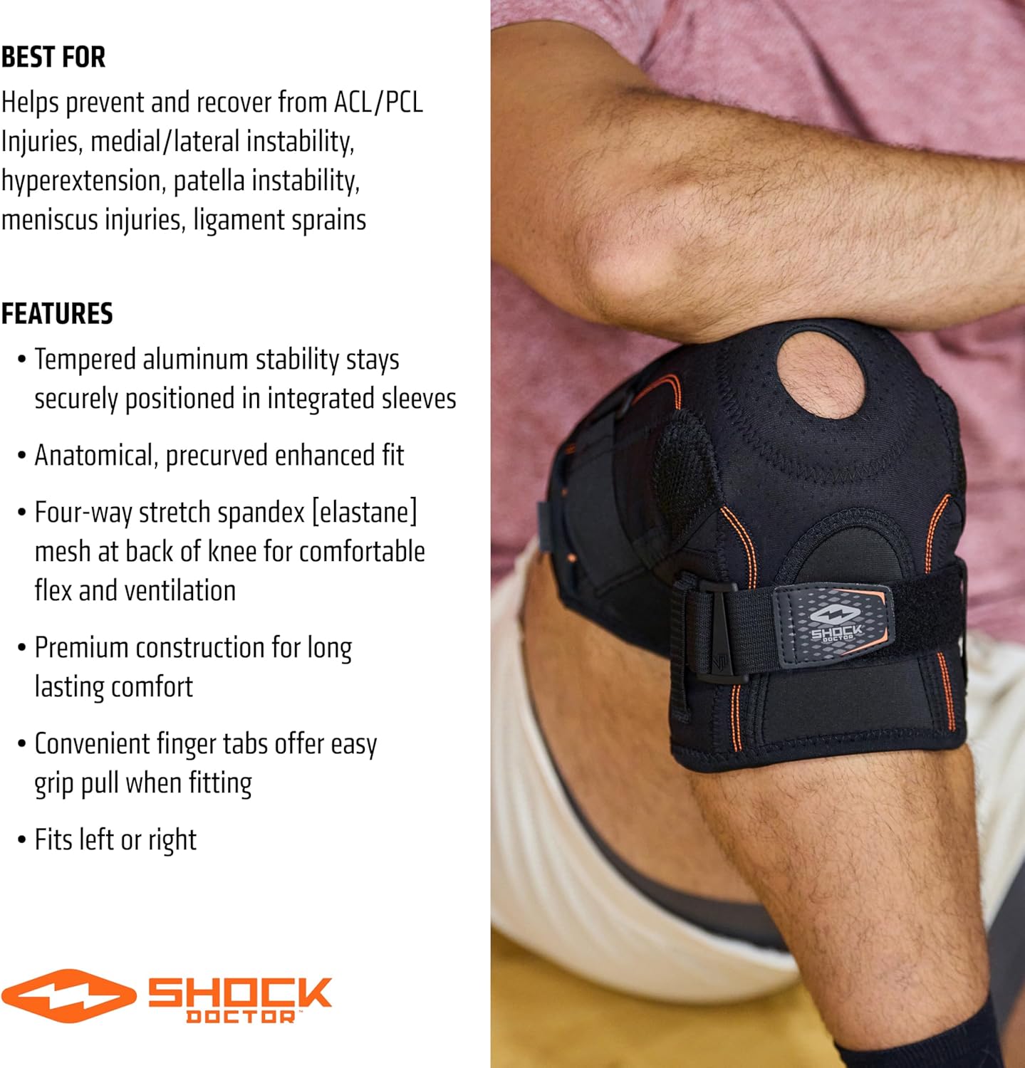 Shock Doctor Knee Brace Compression Sleeve with Side Stabilizers and Patellar Support

