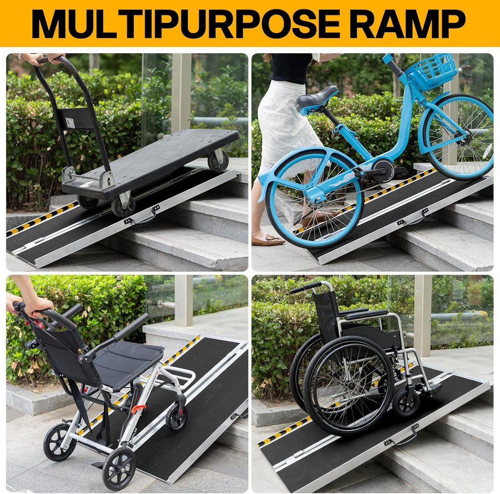 Vie Triomphe Portable Wheelchair Ramp Folding Aluminum Non-Slip Entry Ramp

