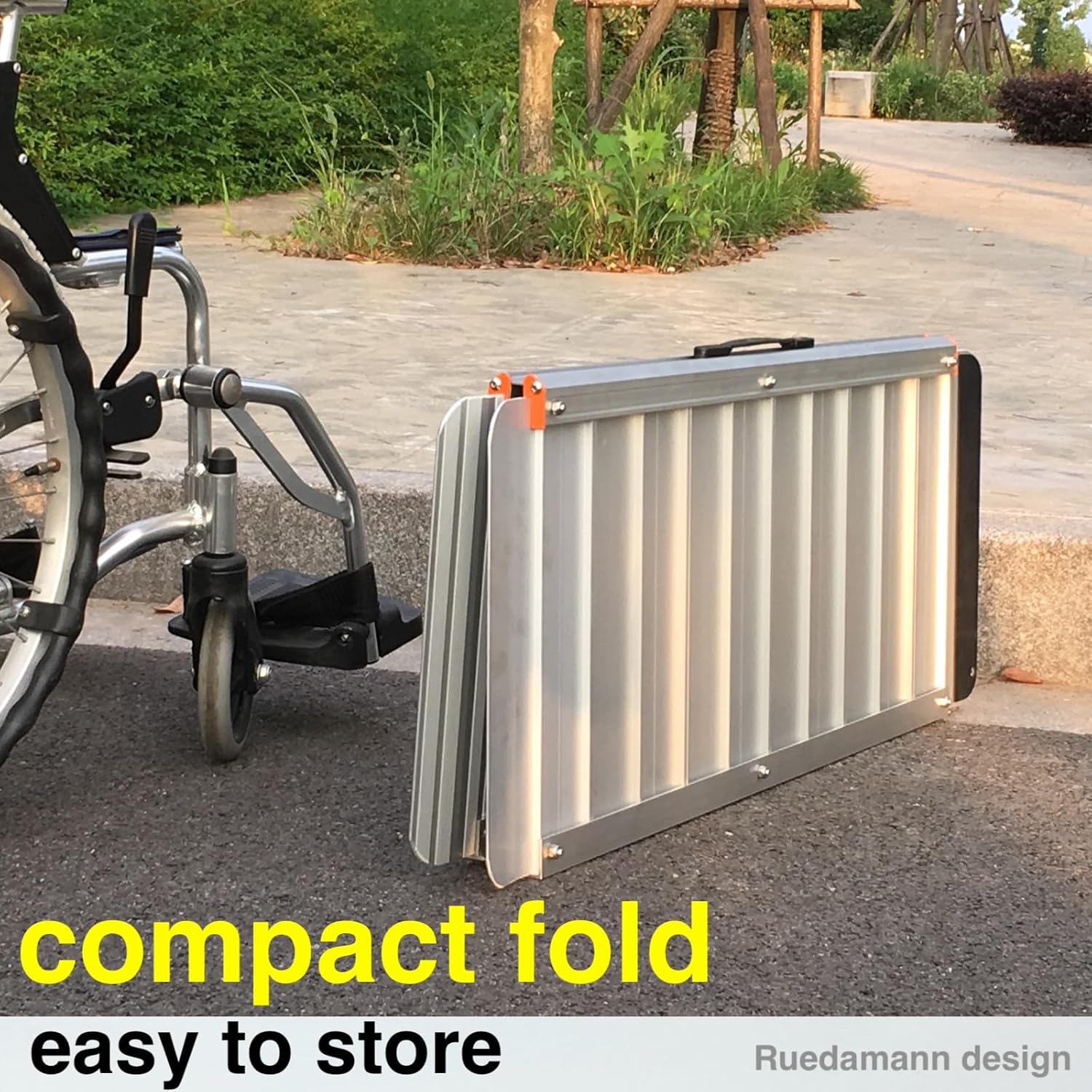 Ruedamann Portable Wheelchair Ramp, Folding Aluminum Non-Slip Ramp for Doorways

