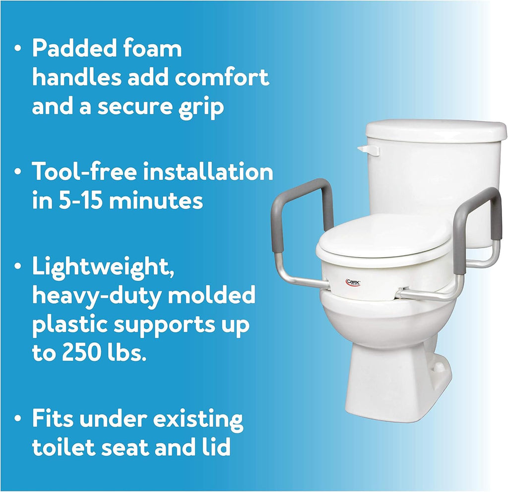 Carex 3.5 in Raised Toilet Seat Riser with Arms, Padded Handles, 300 lb Capacity

