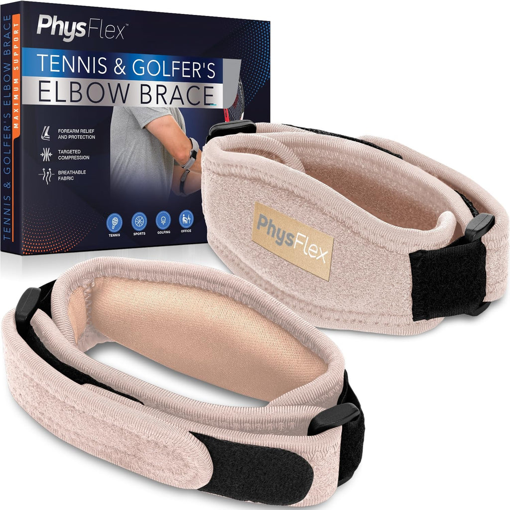 PhysFlex Elbow Brace Adjustable Compression Support for Tennis and Golfer's Elbow

