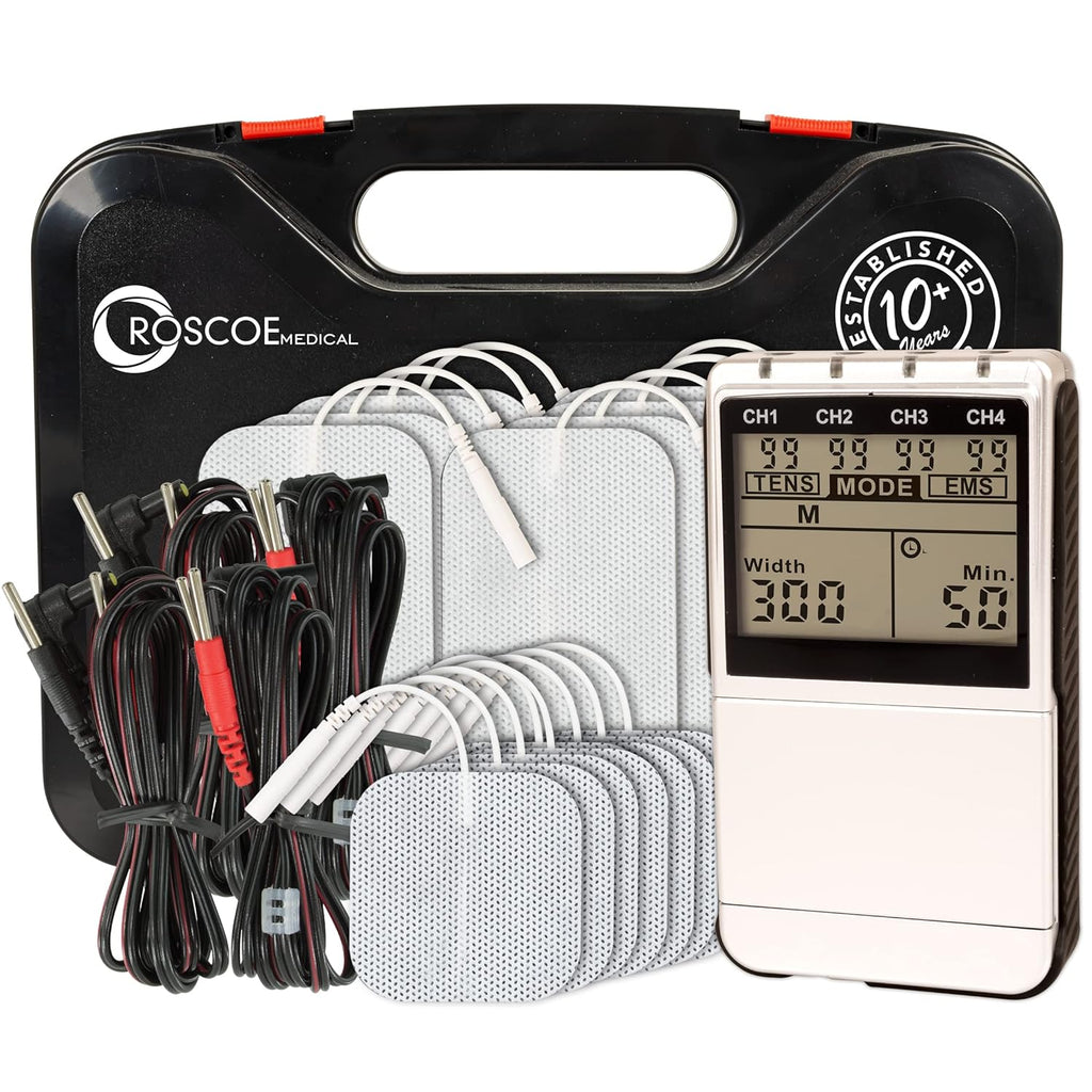 Roscoe Medical 4-Channel TENS and EMS Muscle Stimulator Unit for Pain Relief

