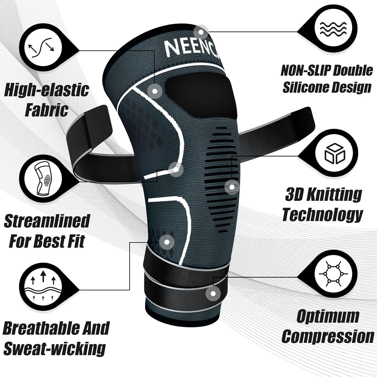 NEENCA Knee Braces for Knee Pain Compression Knee Sleeves with Adjustable Straps


