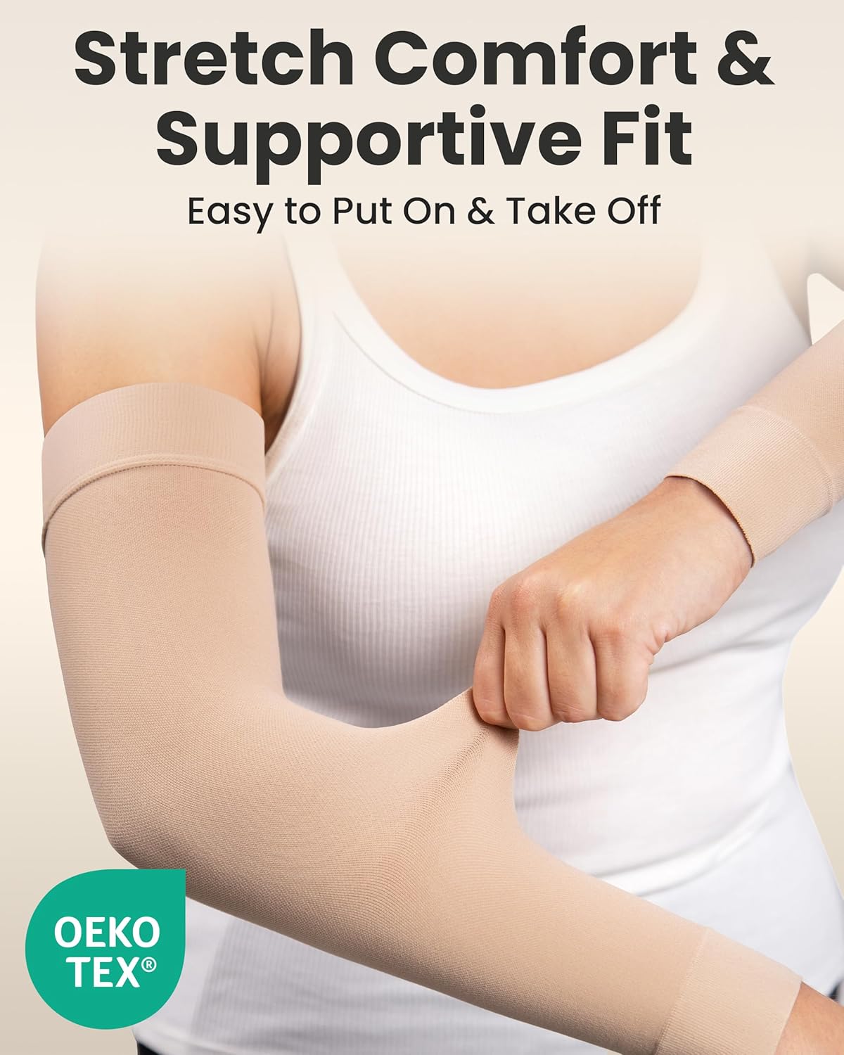 KEMFORD Lymphedema Compression Arm Sleeves for Women 15–20 mmHg, No Silicone Grip

