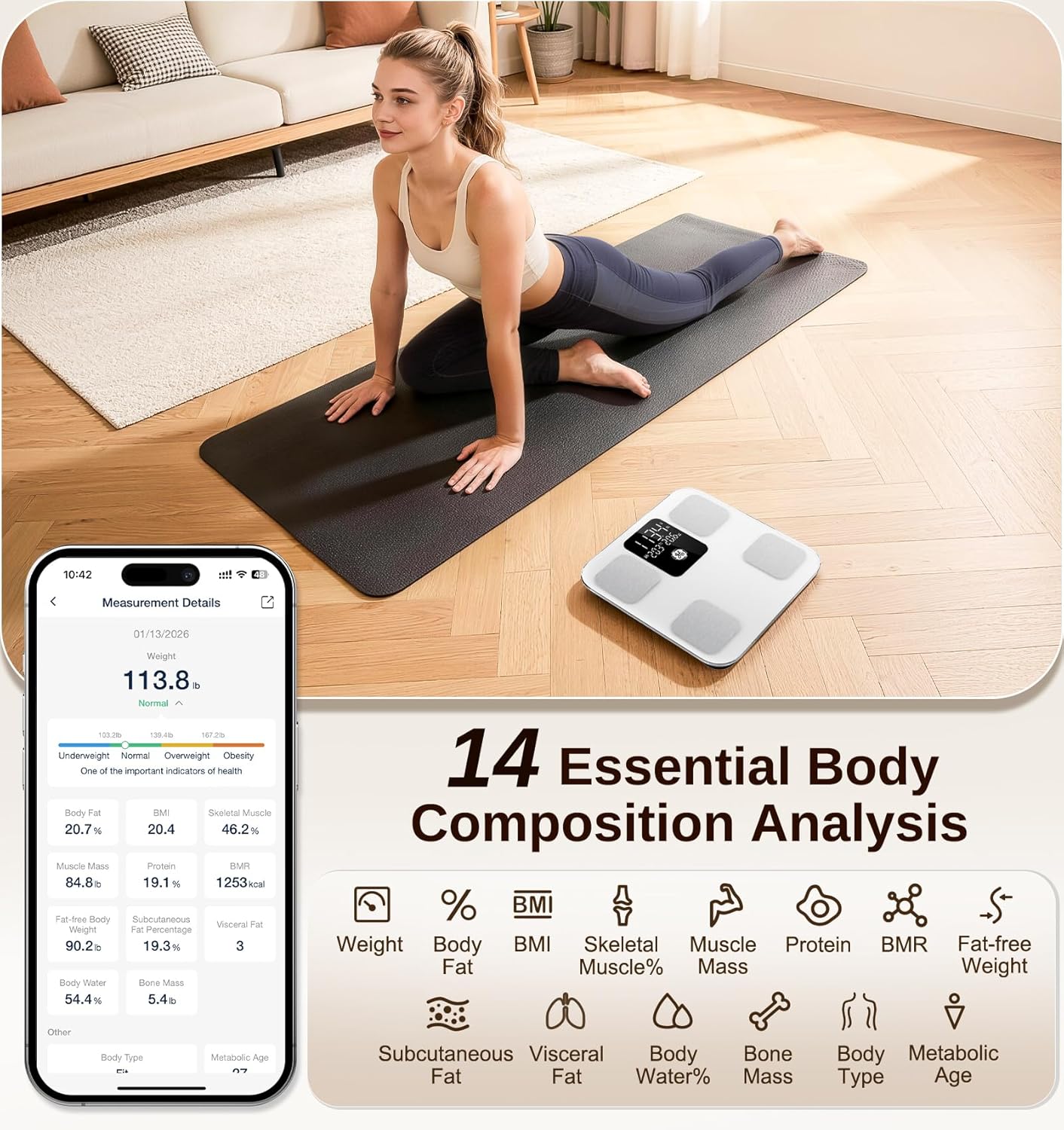 GE Smart Scale Digital Bathroom Scale with Body Fat, BMI, Bluetooth, 400 lb

