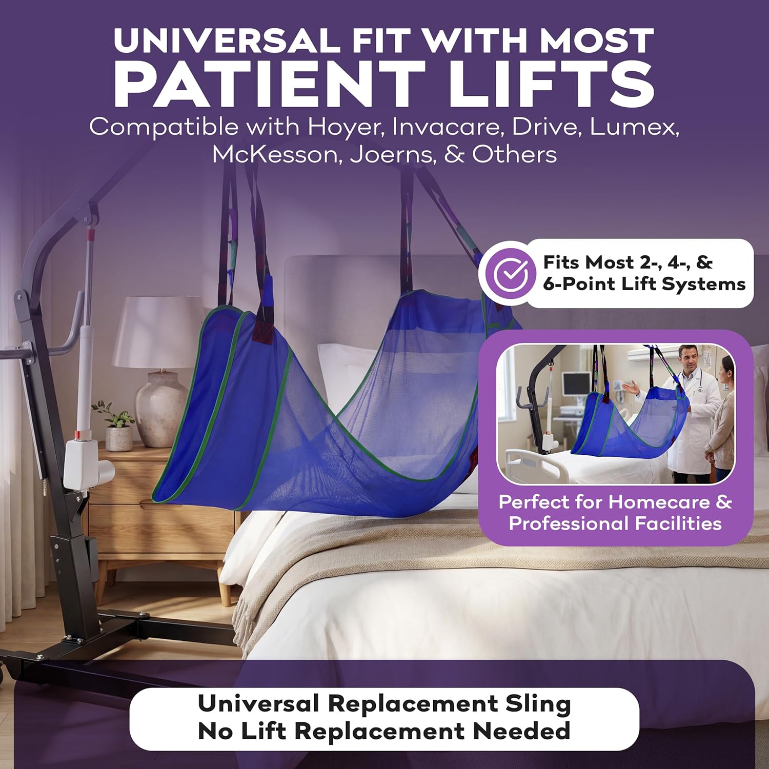 ProHeal Universal Mesh Full Body Patient Lift Sling with Commode Opening, Polyester

